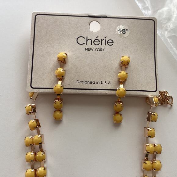 1788 NIP Cherie 5 Row Yellow Stones Gold 18" Necklace with Matching Earrings - Picture 3 of 5